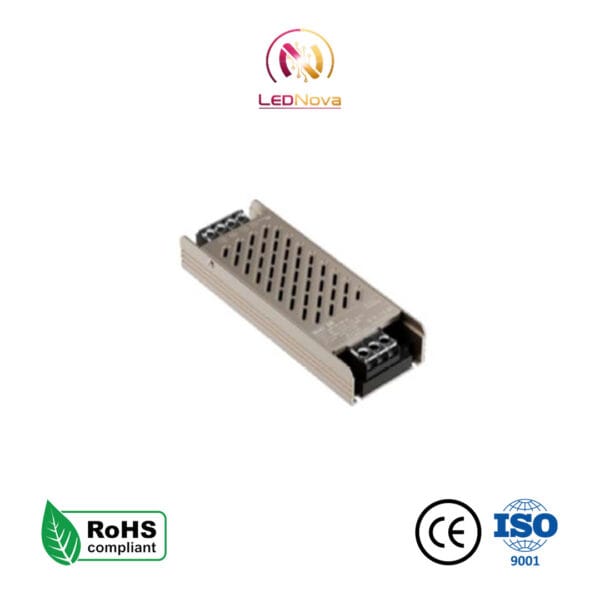 Sursă de alimentare metalică perforată AC-DC model LFA 24V Slim 200-LS cu certificări RoHS, CE și ISO.